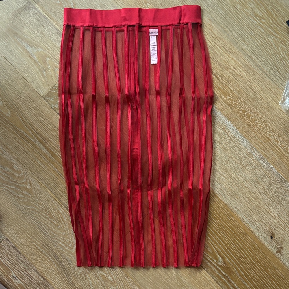 La Perla Graphique Red Sheer Pencil Skirt